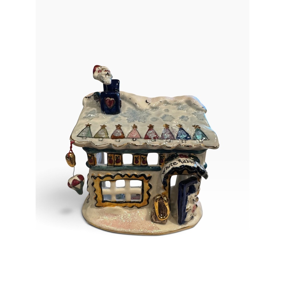 Blue Sky Clayworks White Rabbit Toys Christmas Tealight House 2001 - As is